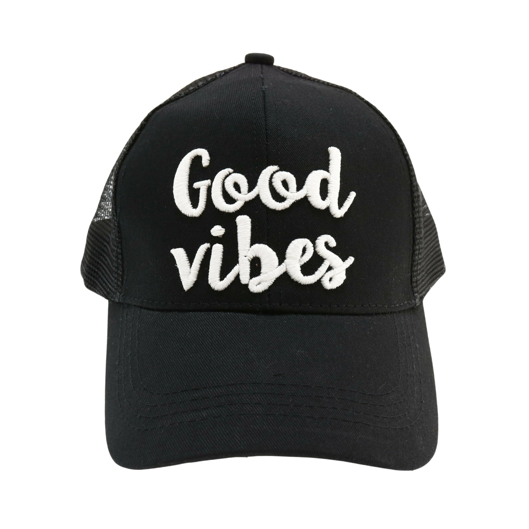 Good Vibes Embroidered Mesh Back High Ponytail CC Ball Cap BT10-GV