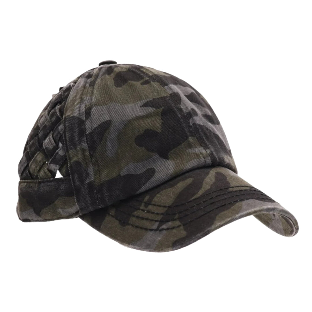 Basket Woven Criss-Cross High Ponytail CC Ball Cap BT922