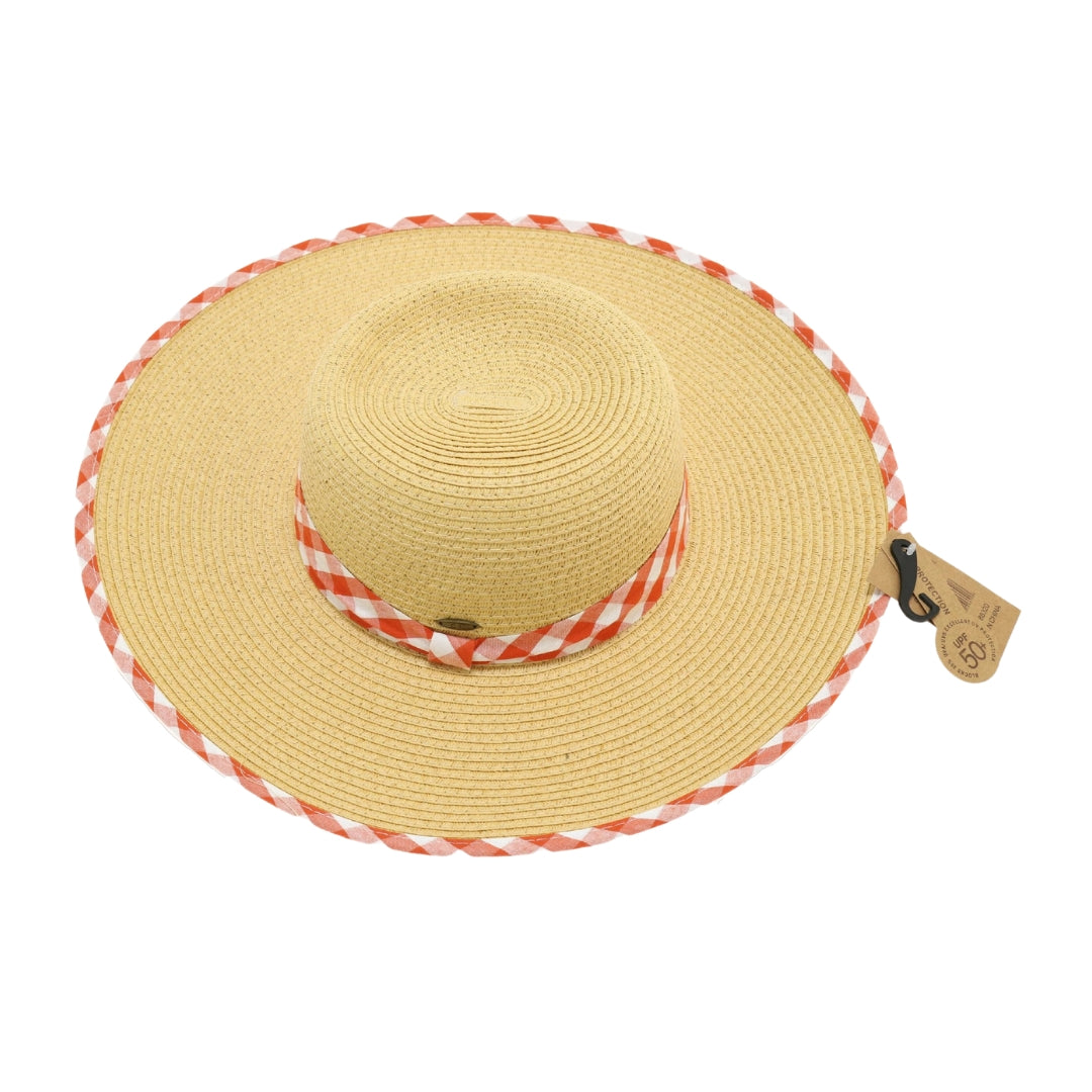 Straw Brim Hat w/Gingham Print ST3006