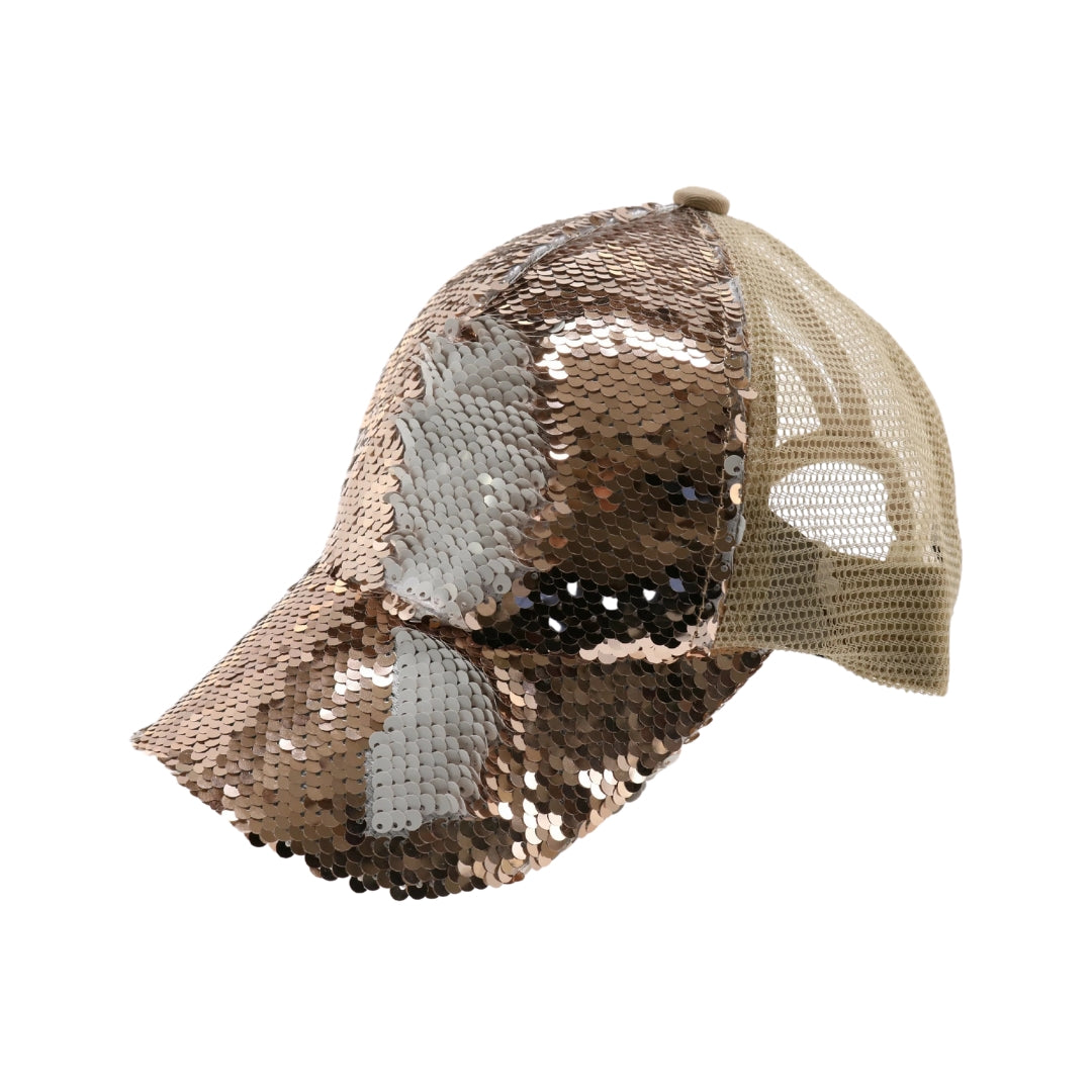 Sequin Mesh Back High Ponytail CC Ball Cap BT723