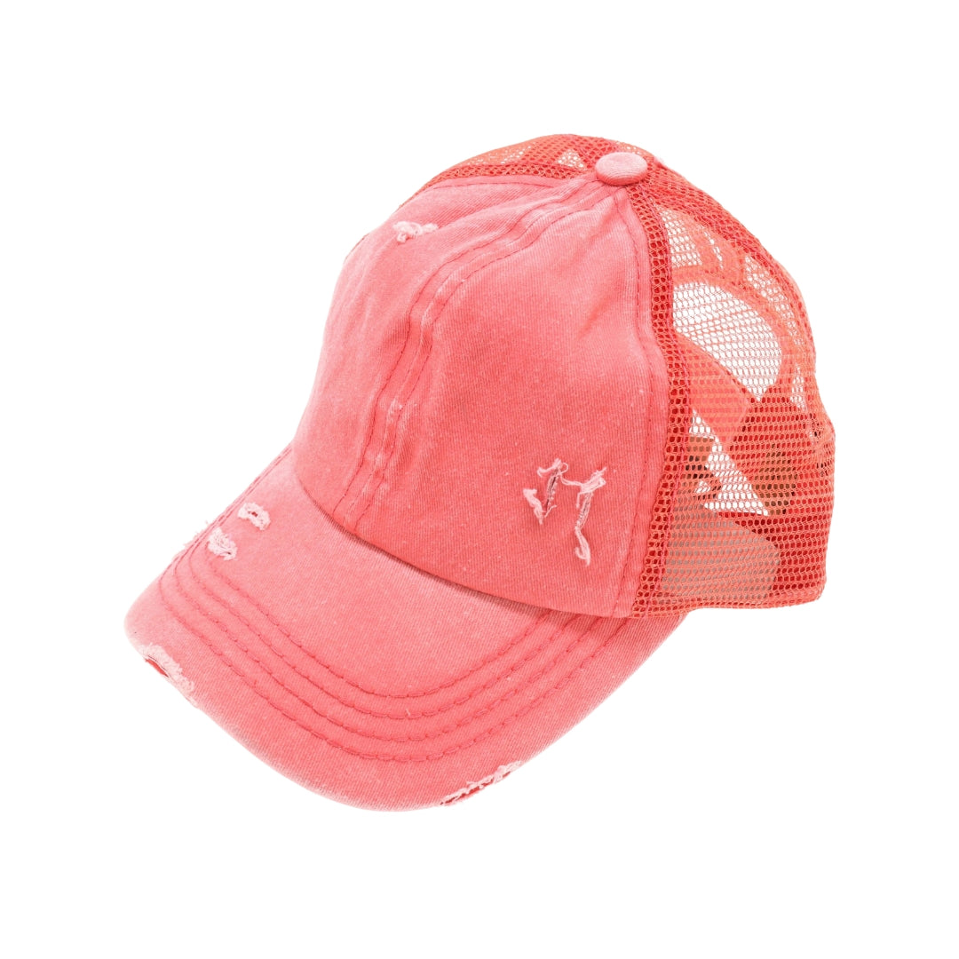 Distressed Mesh Back High Pony CC Ball Cap BT13