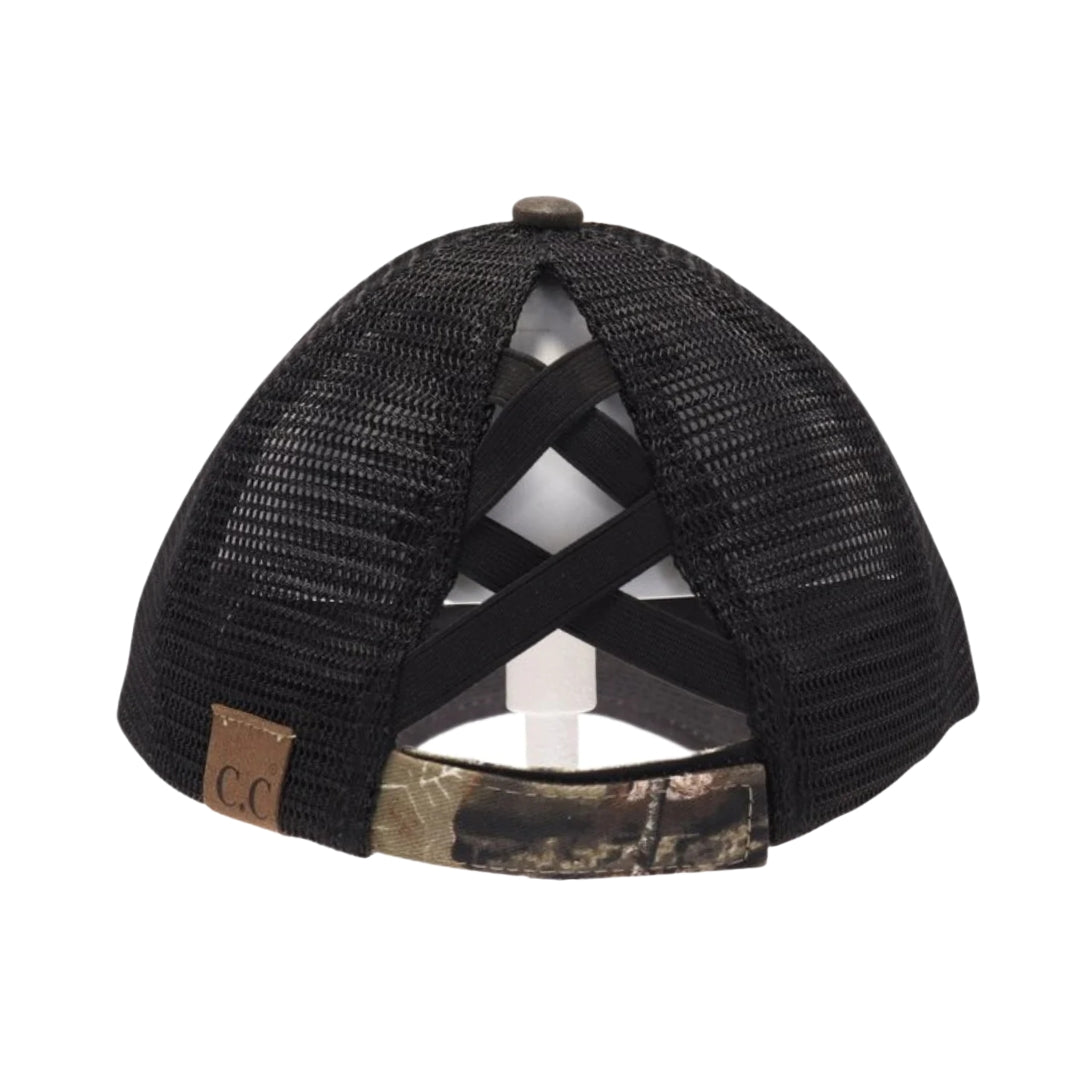 C.C MOSSY OAK™ Mini Break-Up Camouflage Criss Cross High Pony Ball Cap BT935