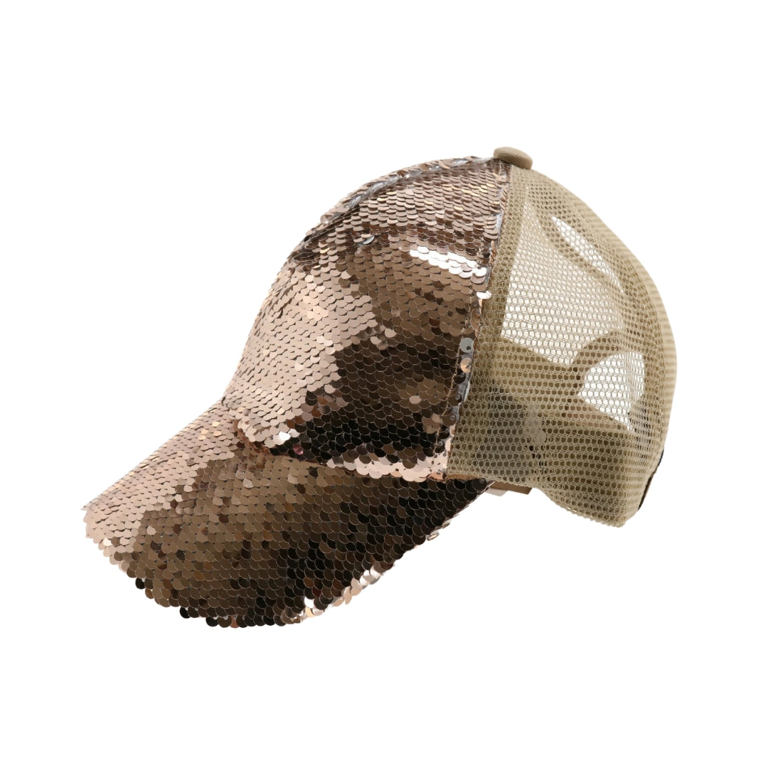 Sequin Mesh Back High Ponytail CC Ball Cap BT723