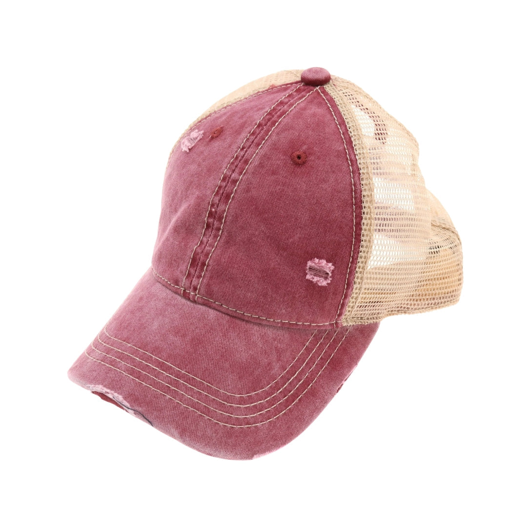 Washed Mesh Back High Pony CC Ball Cap BT12