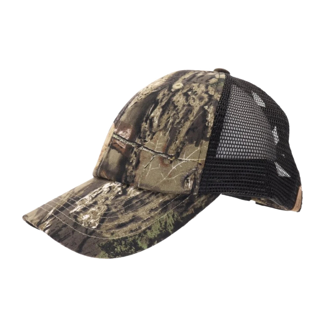 C.C MOSSY OAK™ Mini Break-Up Camouflage Criss Cross High Pony Ball Cap BT935