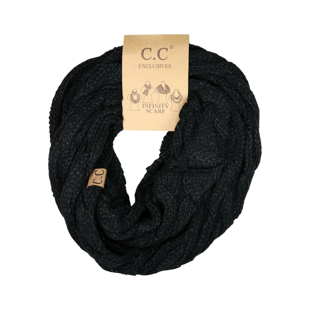 Metallic Cable Knit CC Infinity Scarf SF800MET