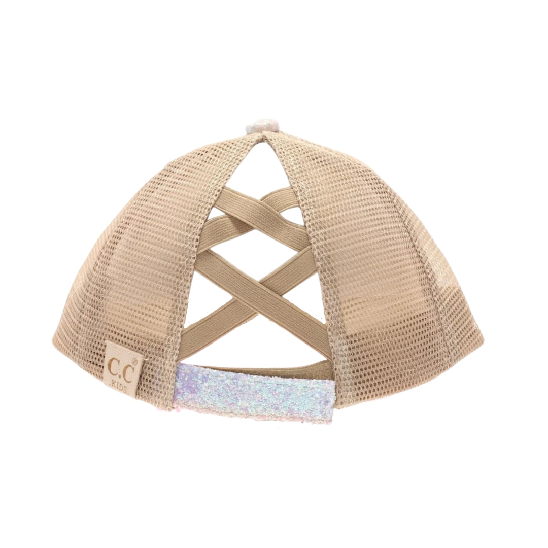 KIDS Glitter Ombre Criss-Cross High Ponytail CC Ball Cap KIDSBT931