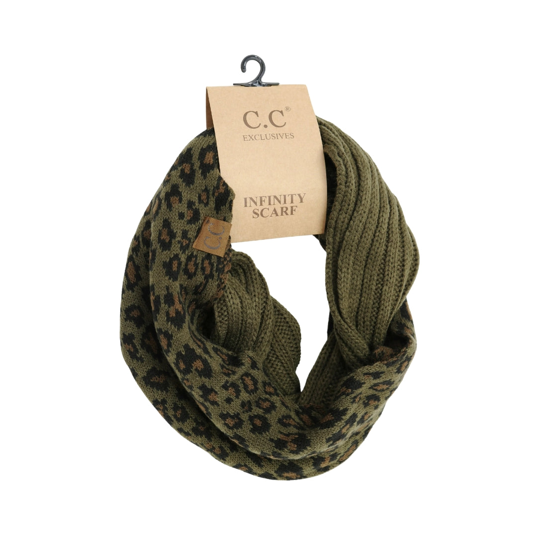 Ribbed Knit Leopard Accent CC Infinity Scarf SF80