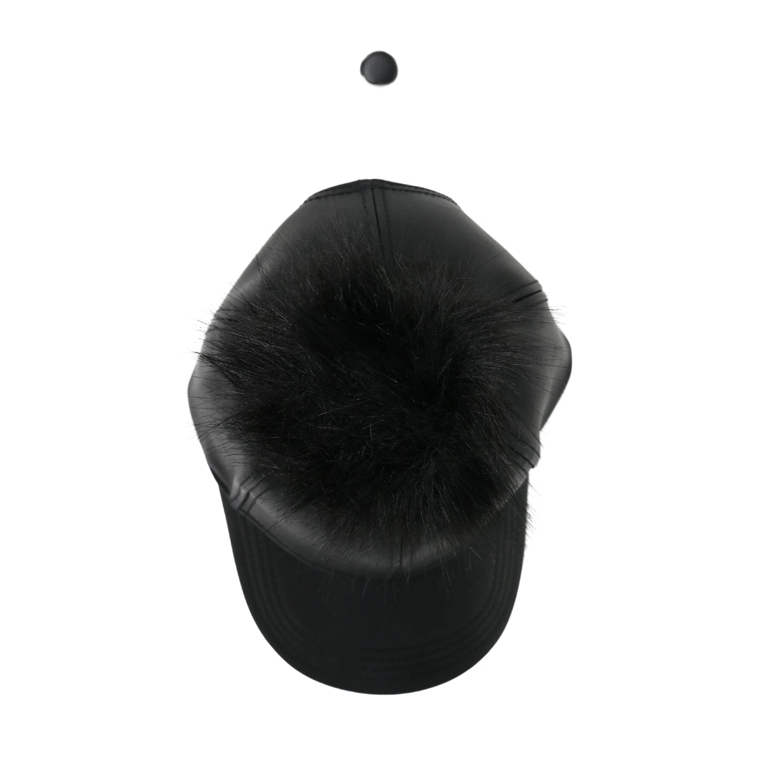 Faux Leather Fur Pom CC Ball Cap BA13