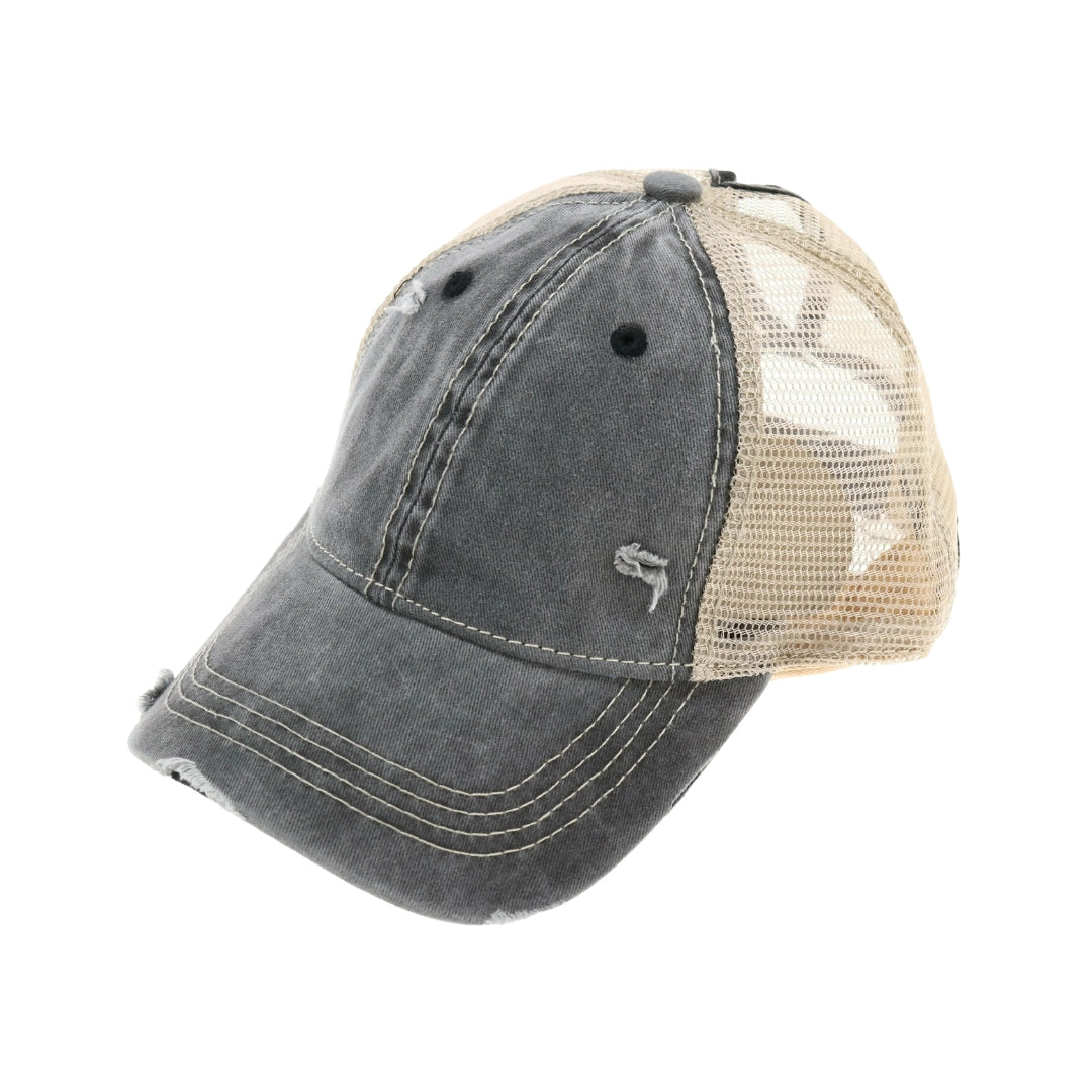 Washed Mesh Back High Pony CC Ball Cap BT12