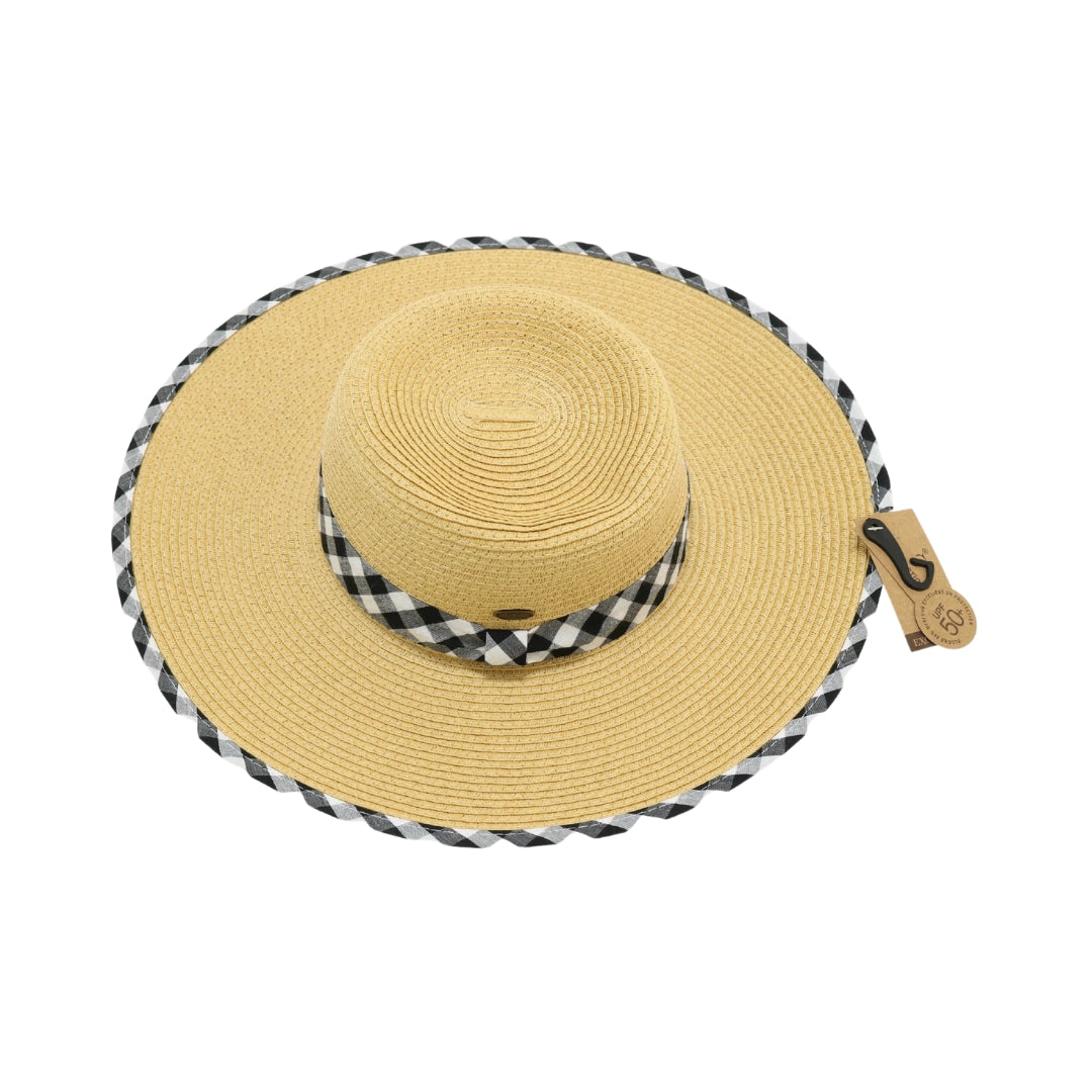 Straw Brim Hat w/Gingham Print ST3006