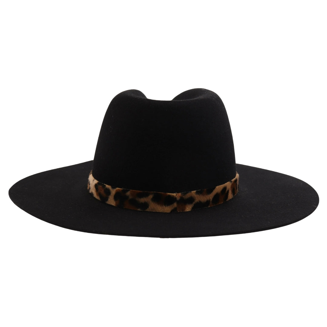 Leopard Trim Wool Felt Brim Hat W073