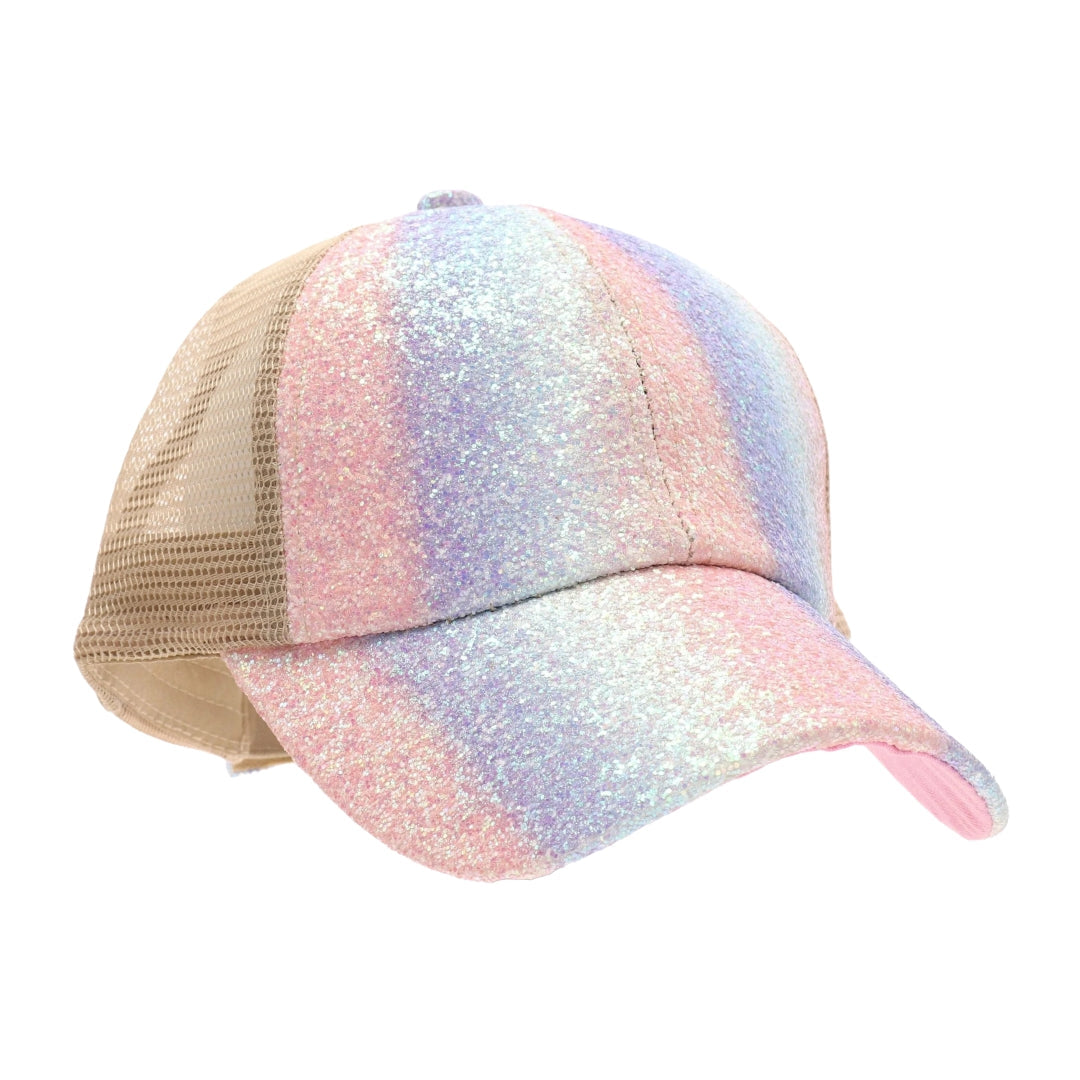 Glitter Ombre Criss-Cross High Ponytail CC Ball Cap BT931