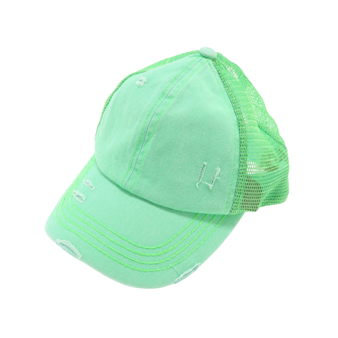 Distressed Mesh Back High Pony CC Ball Cap BT13