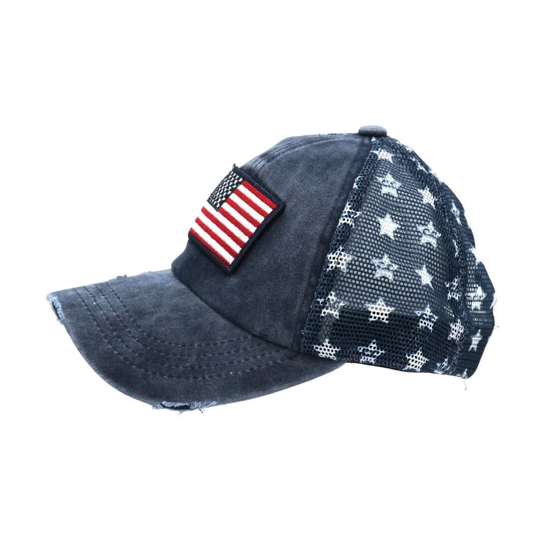 Distressed American Flag Star CC Ball Cap BA920