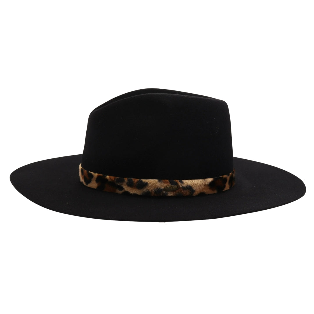 Leopard Trim Wool Felt Brim Hat W073