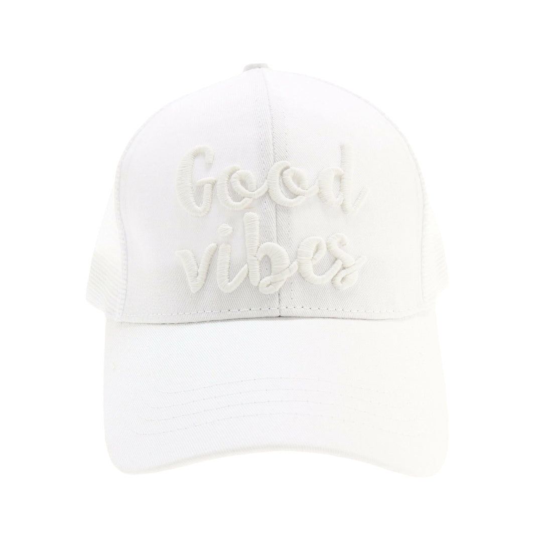 Good Vibes Embroidered Mesh Back High Ponytail CC Ball Cap BT10-GV