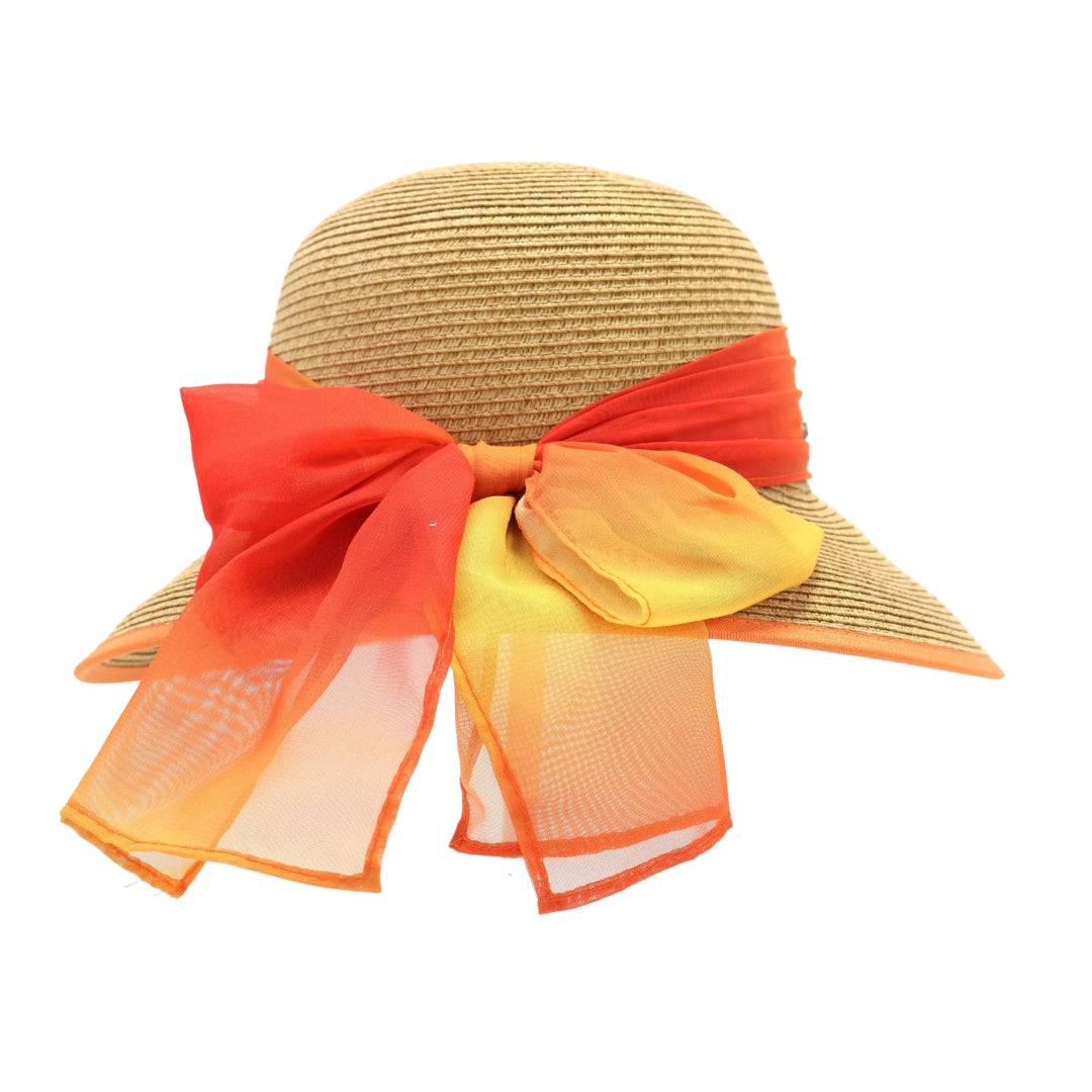 Natural Paper Brim Hat with Ombre Chiffon Sash ST812