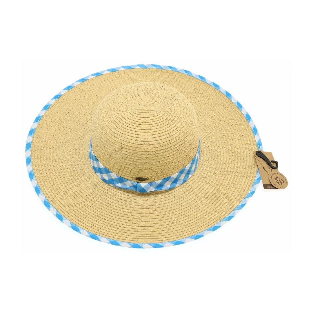 Straw Brim Hat w/Gingham Print ST3006