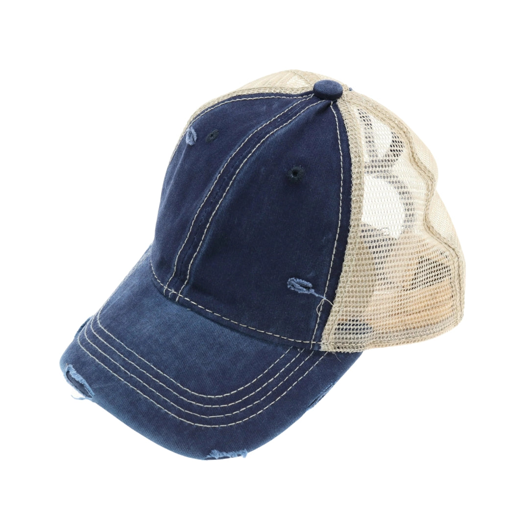 Washed Mesh Back High Pony CC Ball Cap BT12