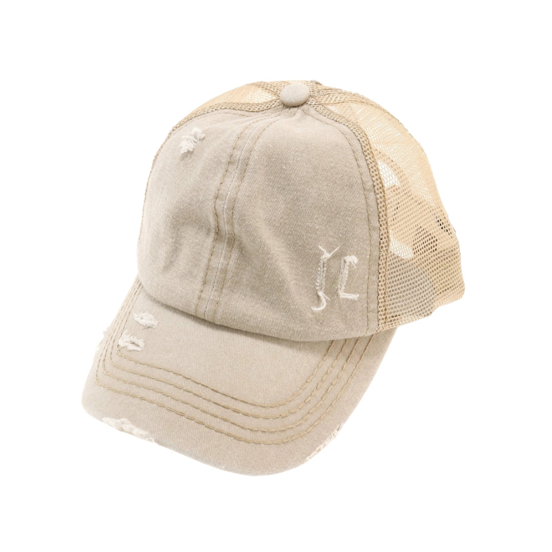 Distressed Mesh Back High Pony CC Ball Cap BT13