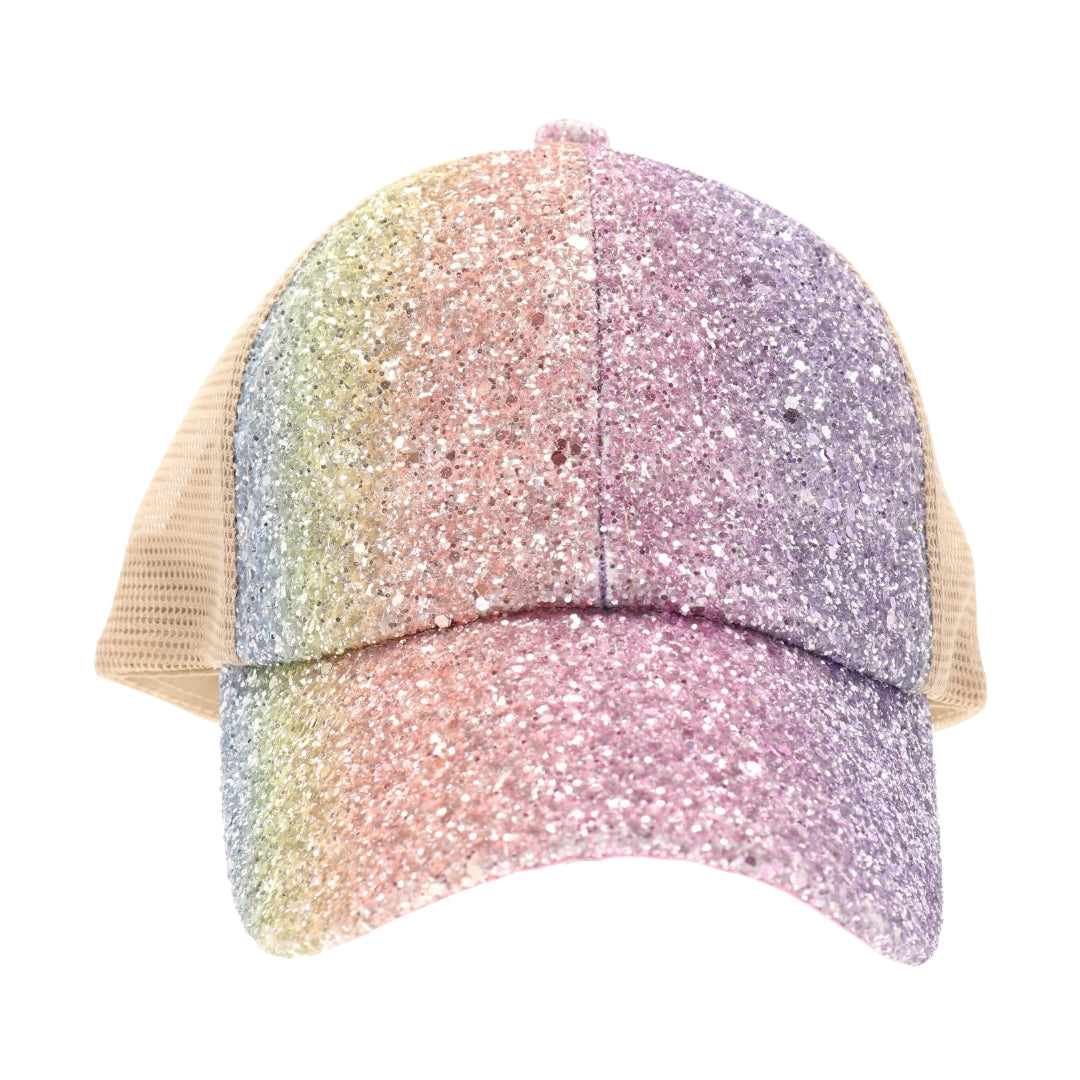 Glitter Ombre Criss-Cross High Ponytail CC Ball Cap BT931