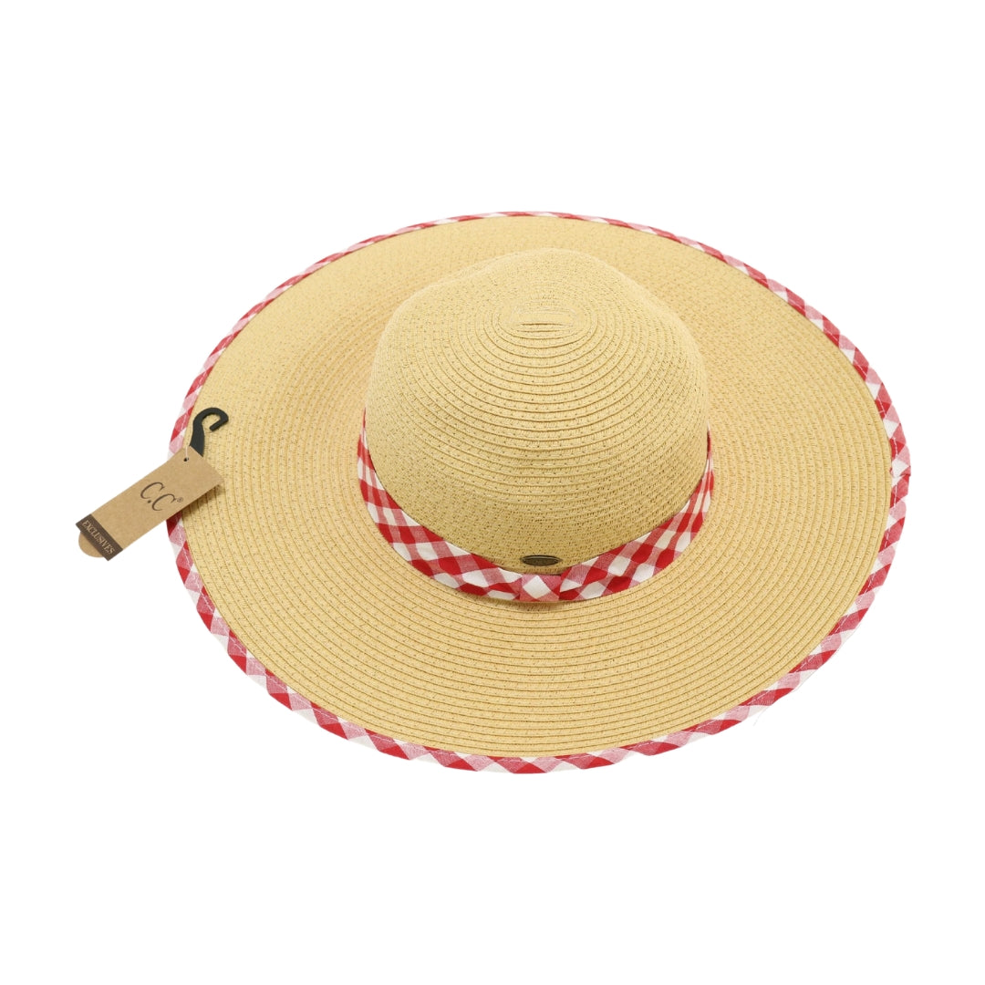 Straw Brim Hat w/Gingham Print ST3006