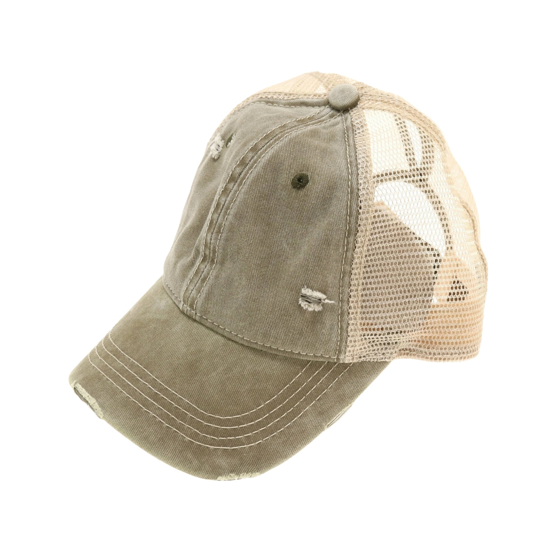 Washed Mesh Back High Pony CC Ball Cap BT12