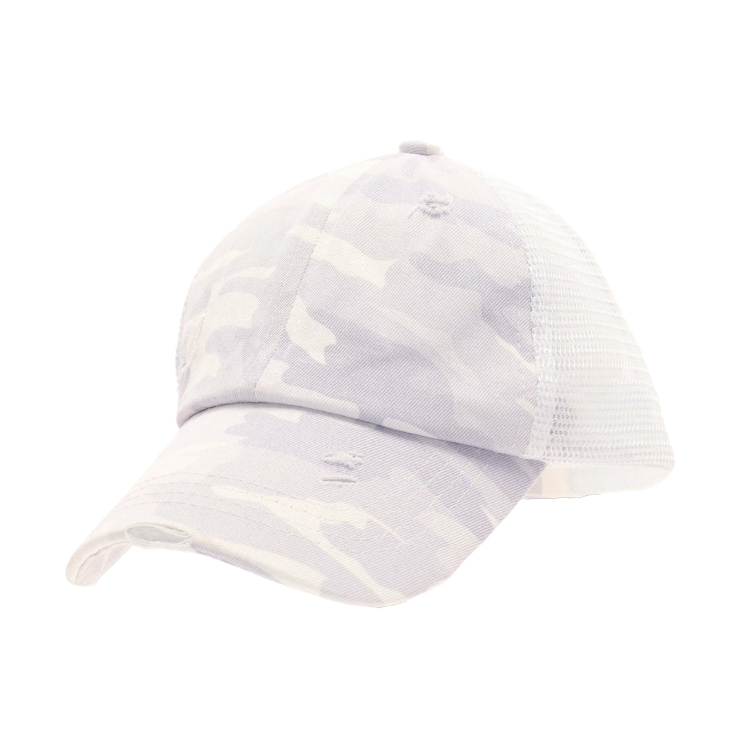 Distressed Camouflage Criss-Cross High Ponytail CC Ball Cap BT783