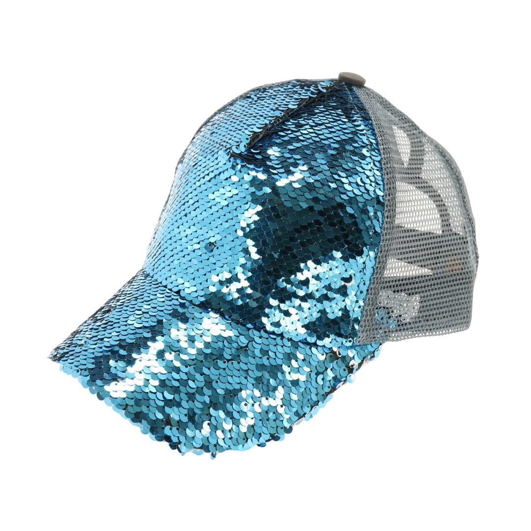 Sequin Mesh Back High Ponytail CC Ball Cap BT723