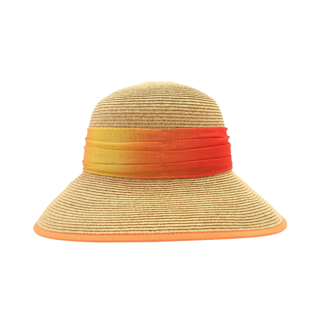 Natural Paper Brim Hat with Ombre Chiffon Sash ST812