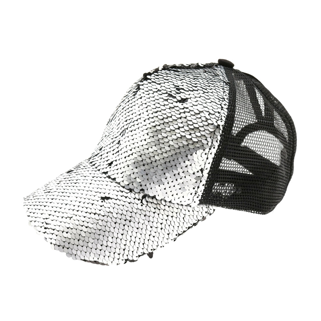 Sequin Mesh Back High Ponytail CC Ball Cap BT723