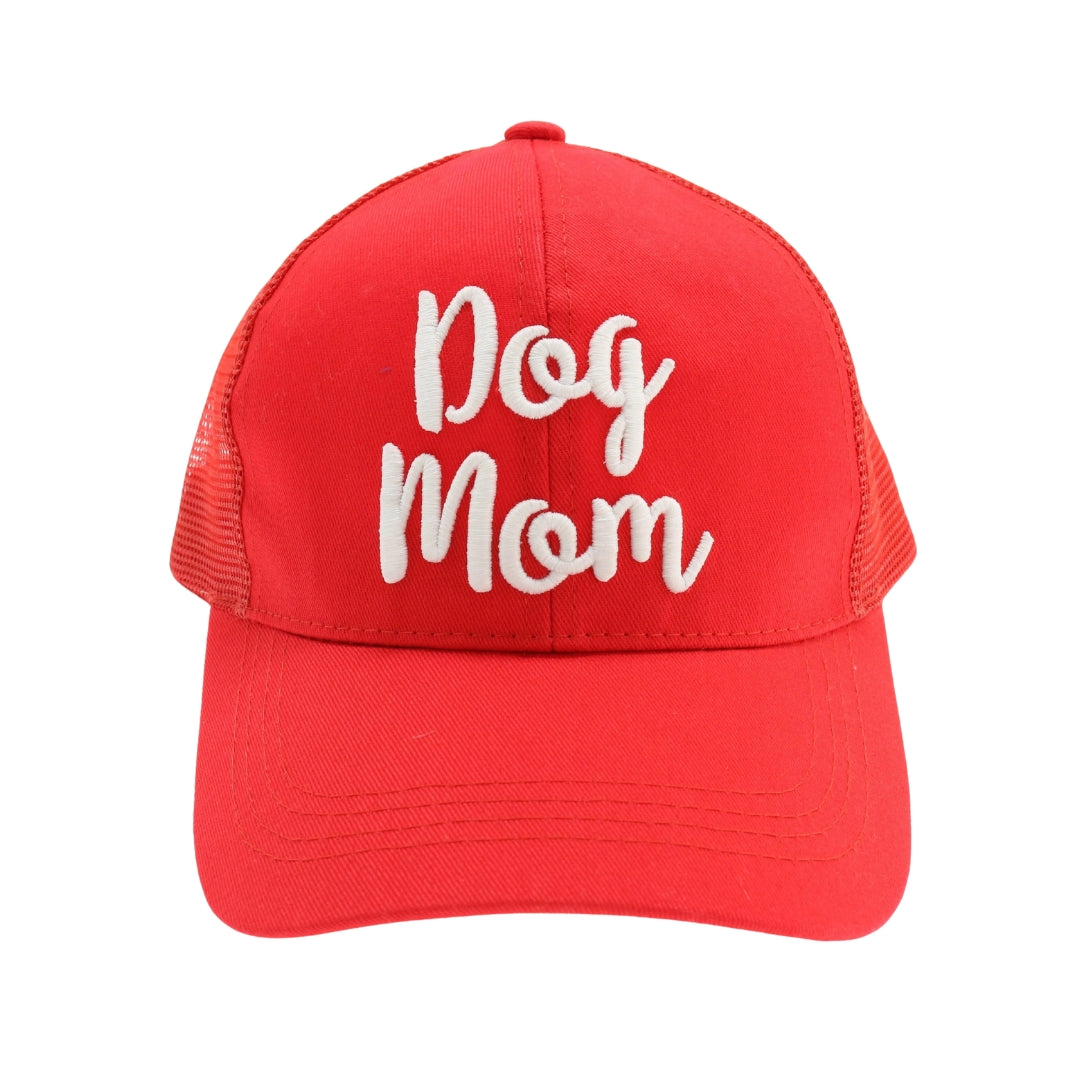 Dog Mom Embroidered Mesh Back High Ponytail CC Ball Cap BT10-DM