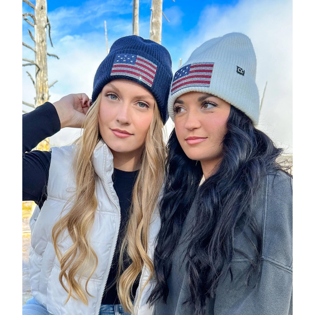 Rhinestone USA Flag C.C Beanie HTE0021