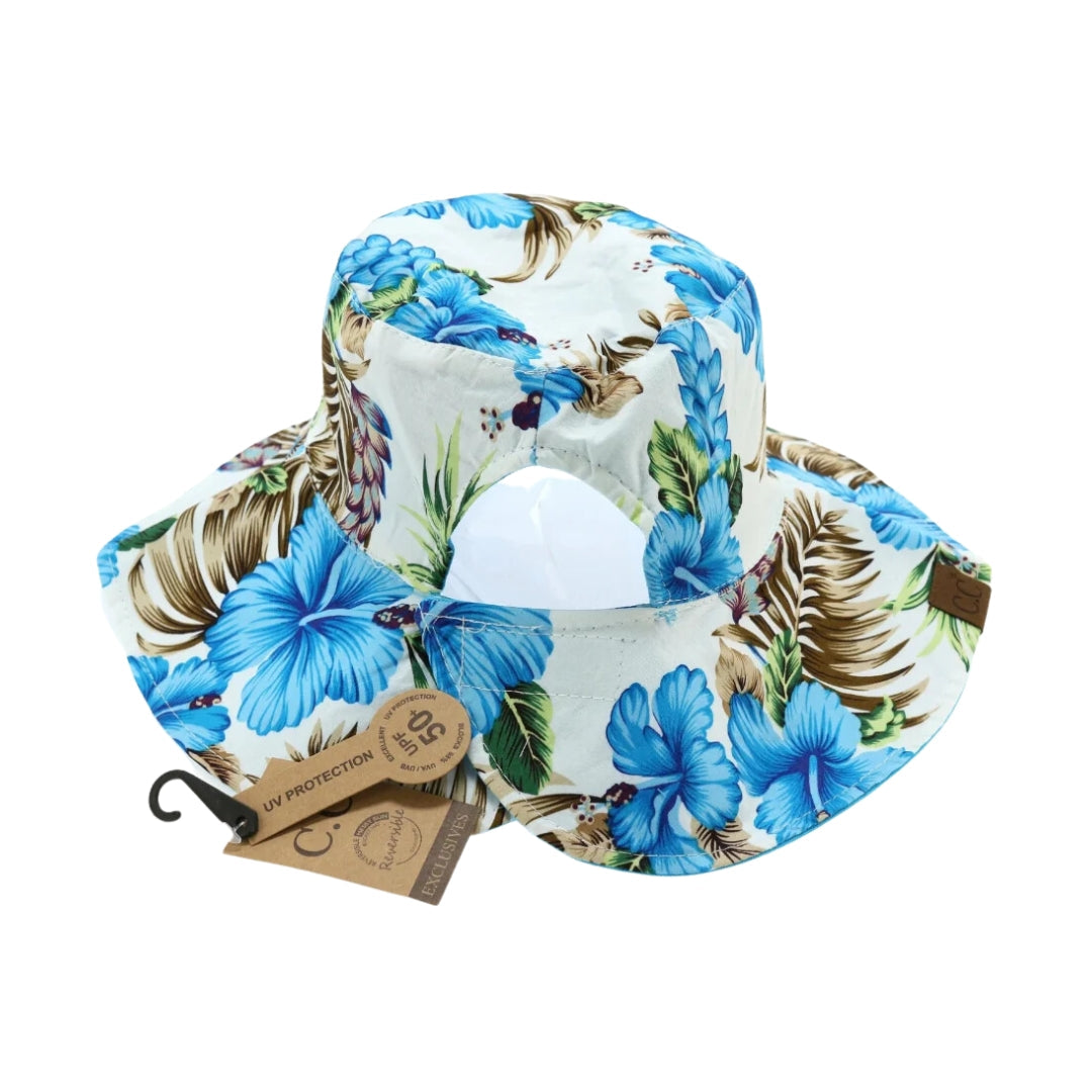 Floral Reversible Ponytail Bucket Hat ST2245