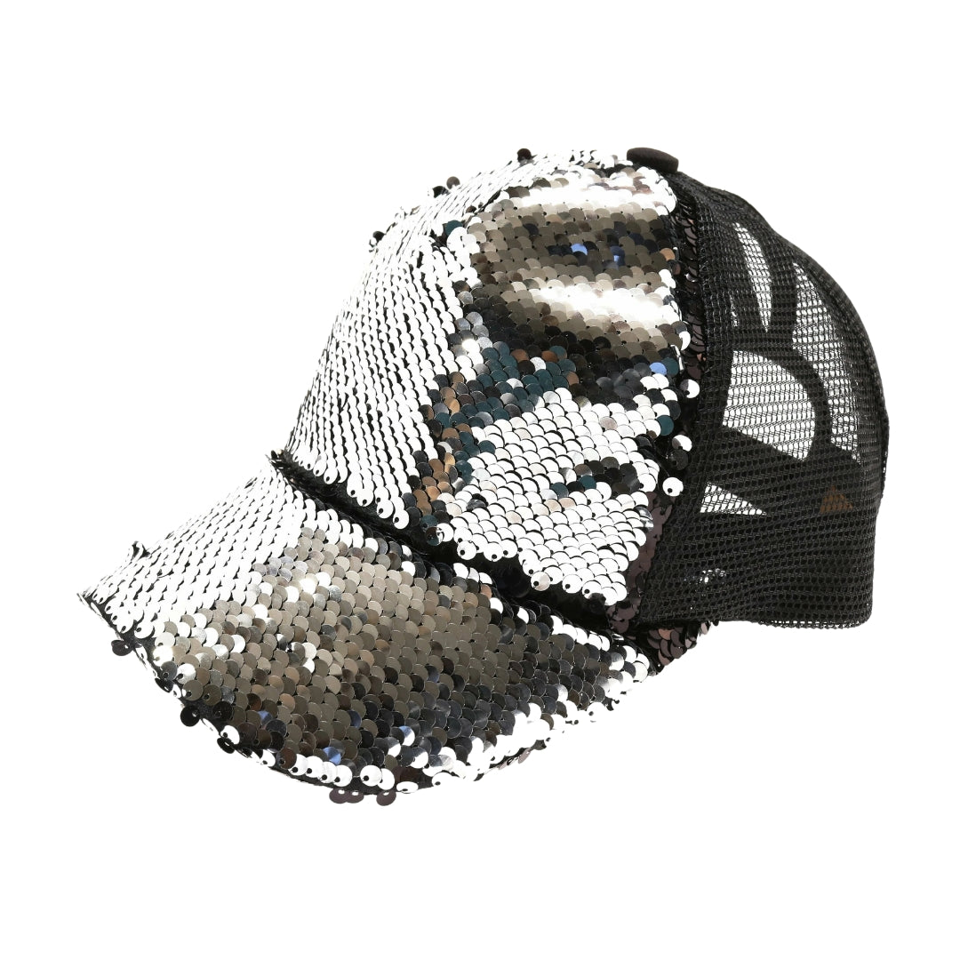 Sequin Mesh Back High Ponytail CC Ball Cap BT723