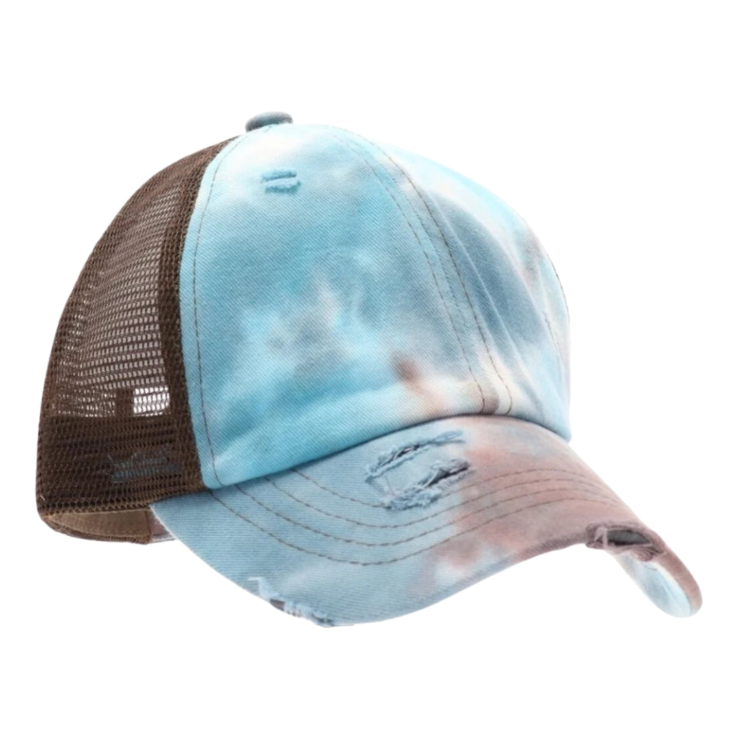 Tie Dye Criss-Cross Mesh High Ponytail CC Ball Cap BT924