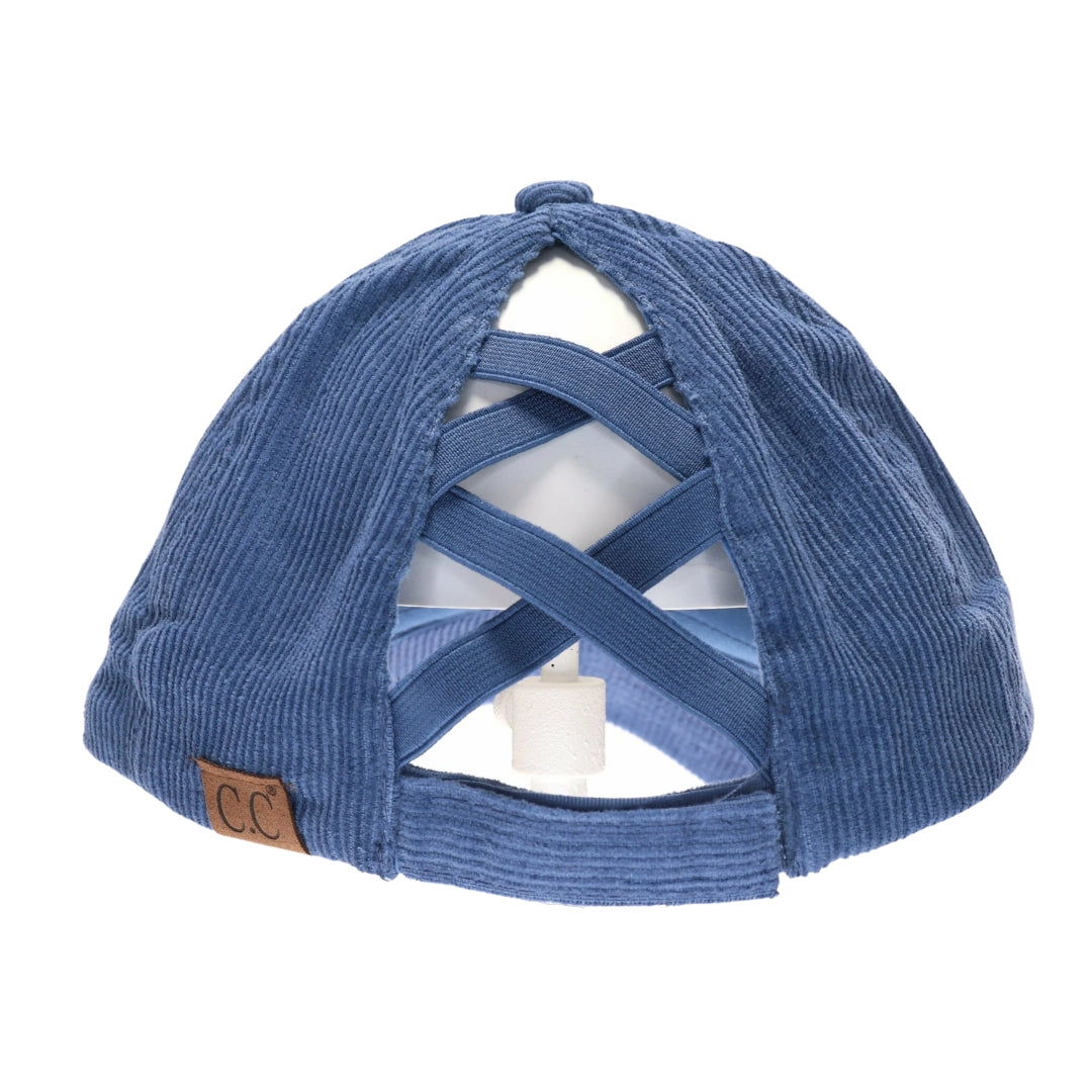 Corduroy Criss Cross High Pony CC Ball Cap BT937