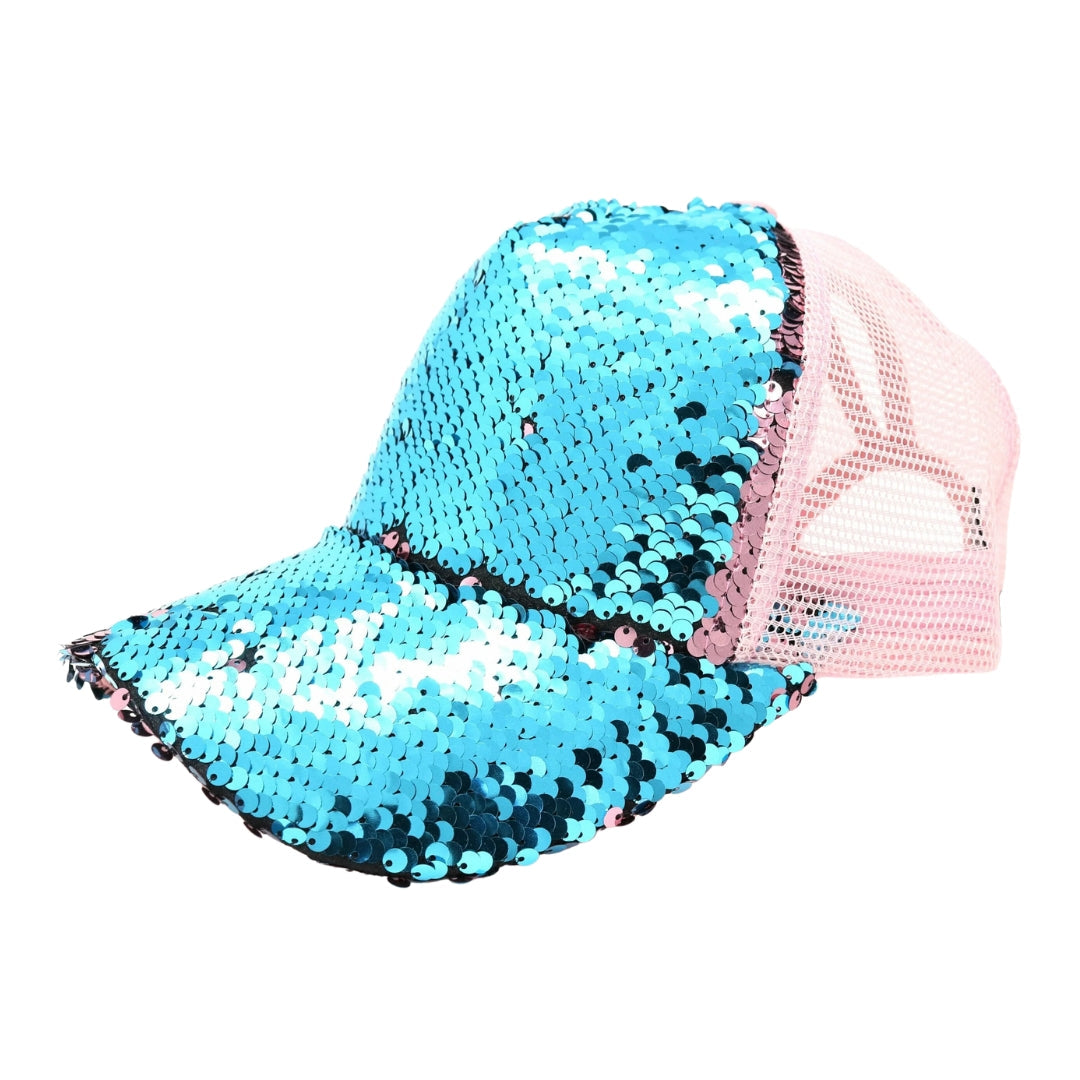 Sequin Mesh Back High Ponytail CC Ball Cap BT723