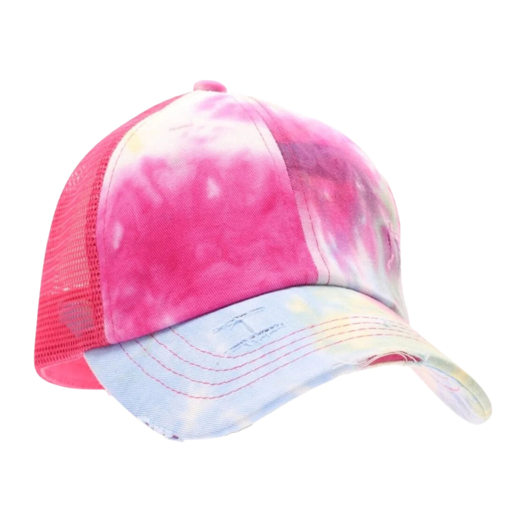 Tie Dye Criss-Cross Mesh High Ponytail CC Ball Cap BT924