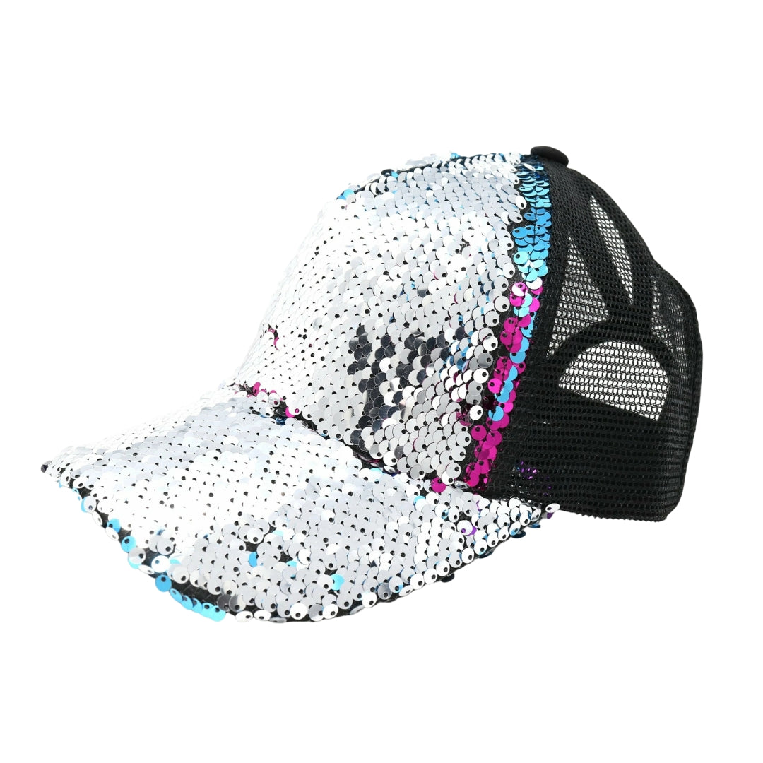 Sequin Mesh Back High Ponytail CC Ball Cap BT723