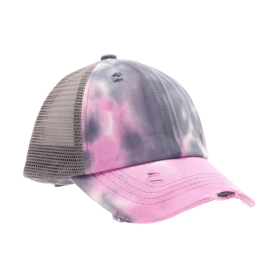 Kids Tie Dye Criss-Cross High Ponytail CC Ball Cap KIDSBT791