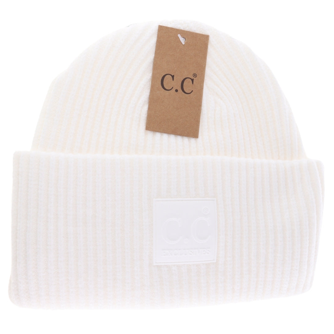Solid Ribbed CC Beanie with Rubber Patch HAT7007