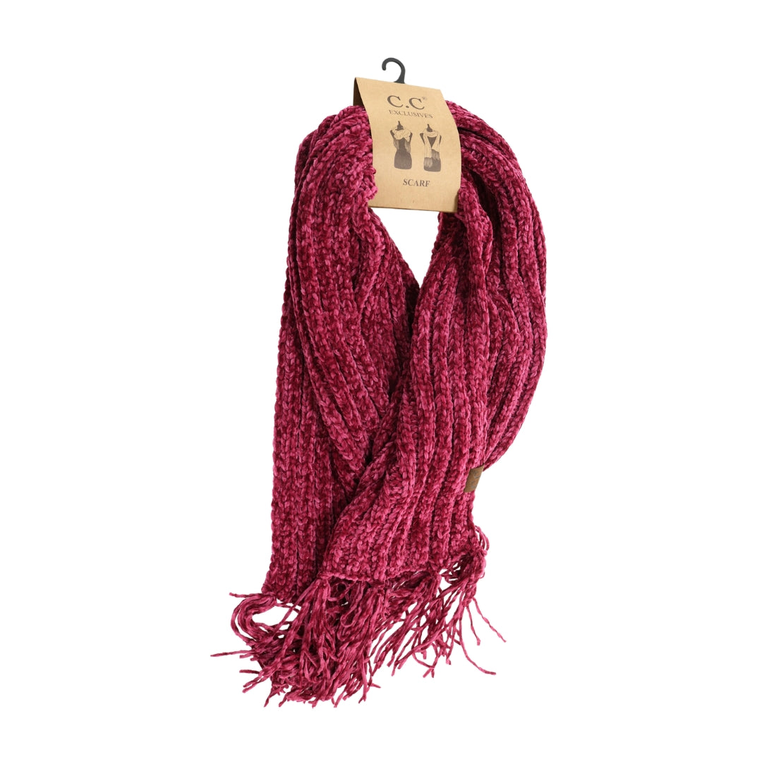 Solid Ribbed Chenille CC Scarf with Fringe SF1815