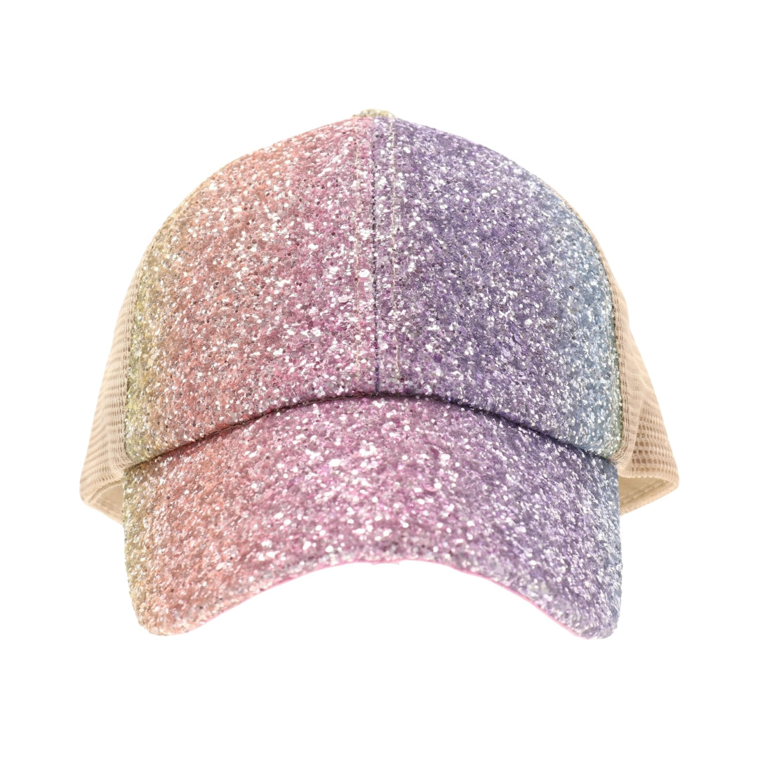 KIDS Glitter Ombre Criss-Cross High Ponytail CC Ball Cap KIDSBT931