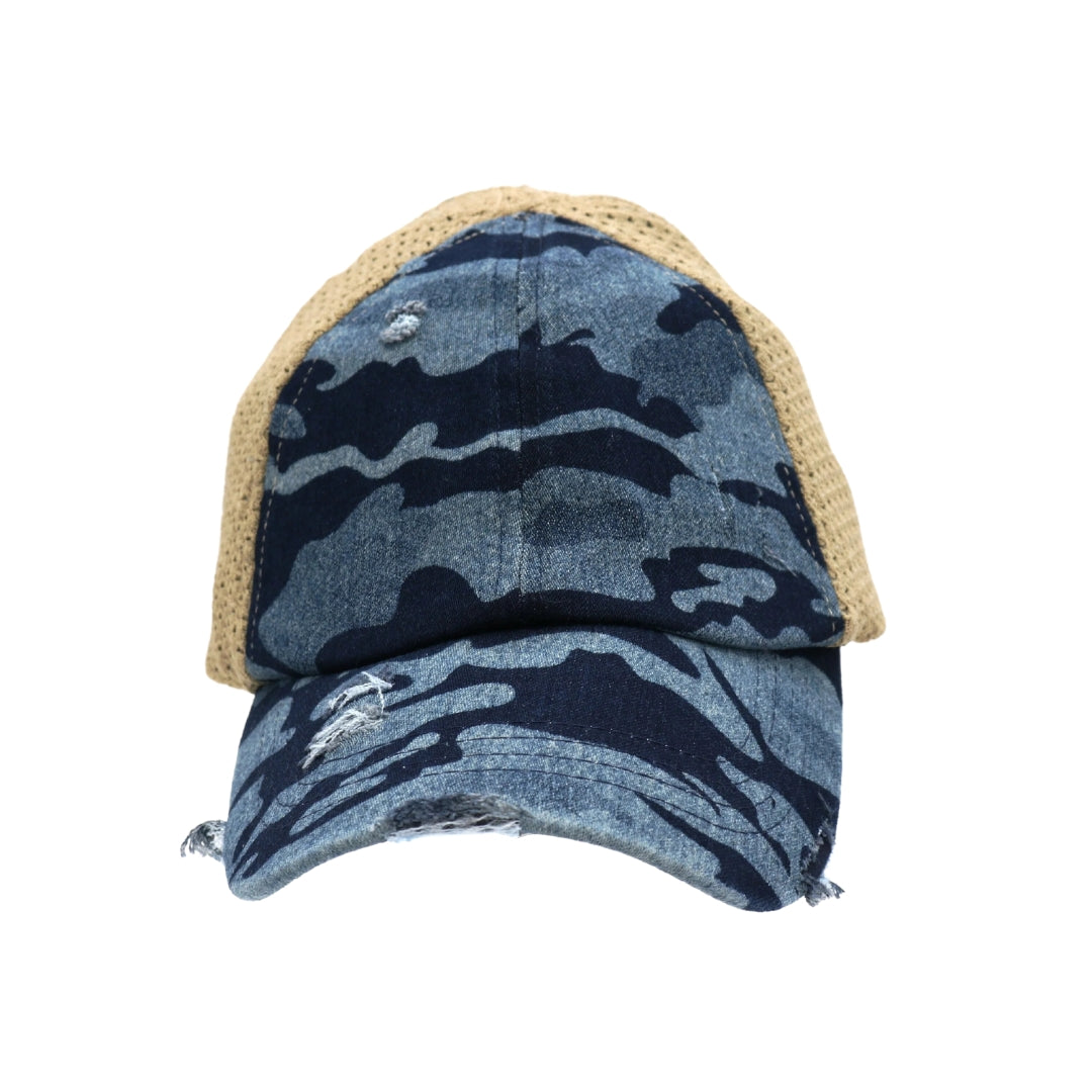 Washed Camouflage Stretch Mesh High Pony CC Ball Cap BT787