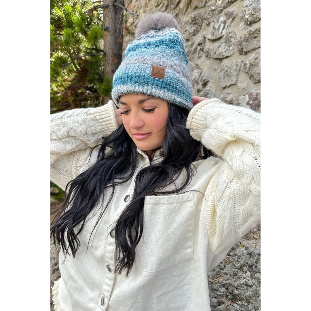 Space Dye Faux Fur Pom C.C Beanie HTC0041