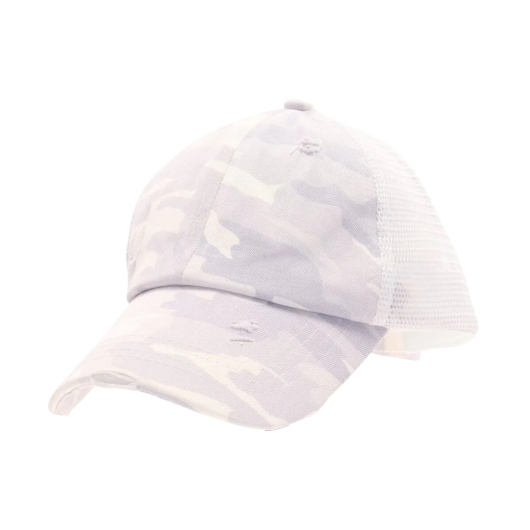 KIDS Distressed Camouflage Criss-Cross High Ponytail CC Ball Cap KIDSBT783