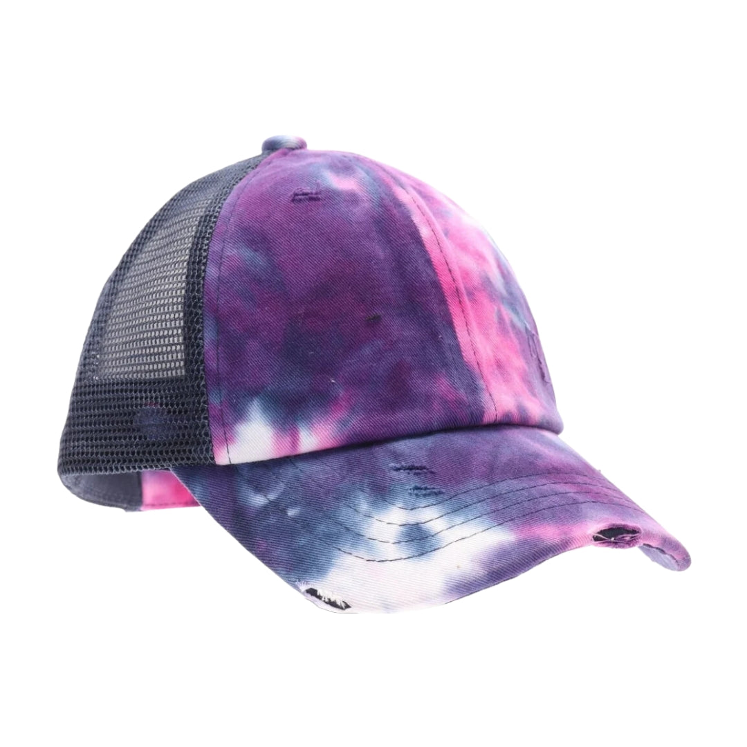 Kids Tie Dye Criss-Cross High Ponytail CC Ball Cap KIDSBT791