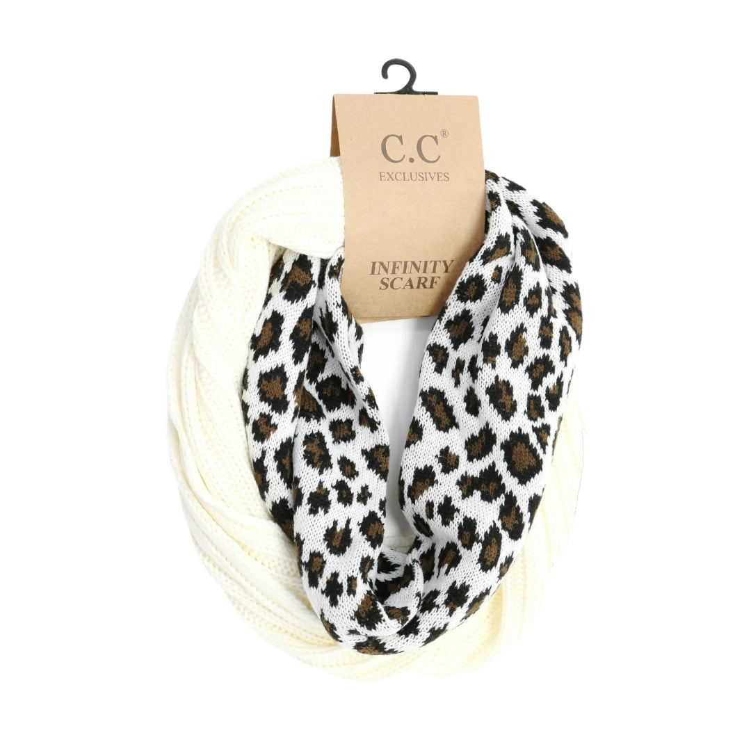 Ribbed Knit Leopard Accent CC Infinity Scarf SF80